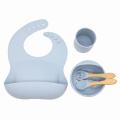 Food grade waterproof baby silicone bib and bowl spoon set baby feeding tableware set children's school bowl